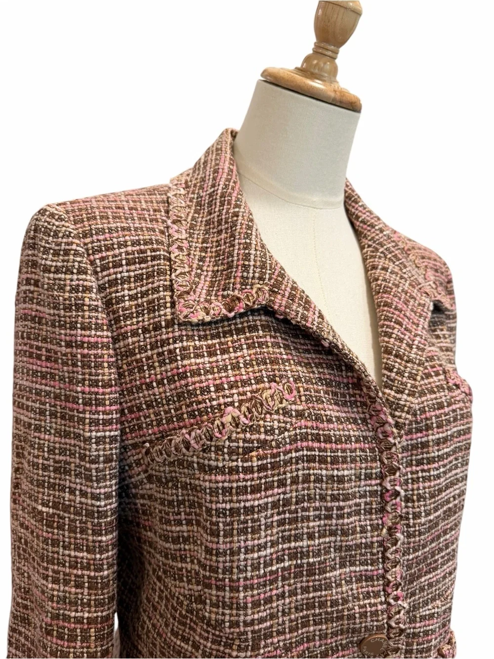 CHANEL Pink and Brown Tweed Blazer
